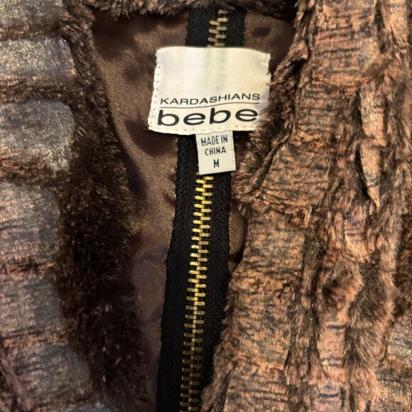Bebe Kardashian Crocodile-Textured Brown Jacket W/Zipper Accents Sz M - Picture 7 of 9